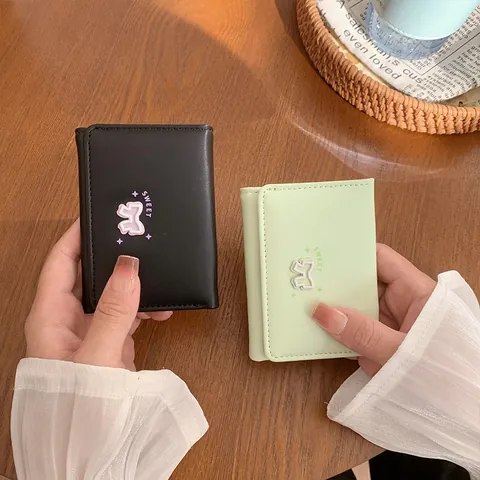 Women's Sweet PU Leather Bowknot Short Trifold Wallet With Multiple Card Slots Student Coin Purse Compact Organizer