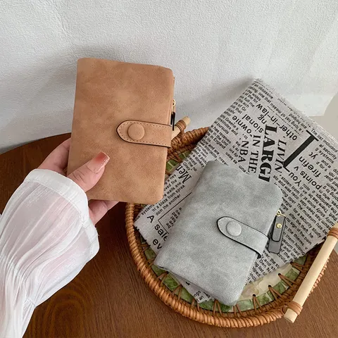 Women Vintage PU Leather Short Wallet Minimalist Multi Card Slot Zipper Coin Purse Folding Handbag For Daily Commute
