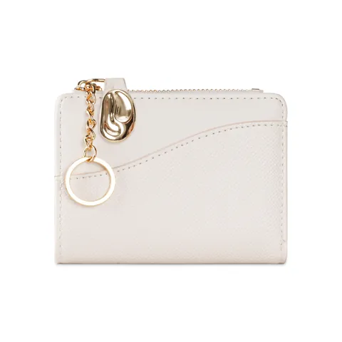 Damen Mini Bifold Geldbörse INS Stil PU Leder Kartenhalter Mit Goldbohnen Anhänger Schlüsselanhänger Einfarbige Kleine Brieftasche