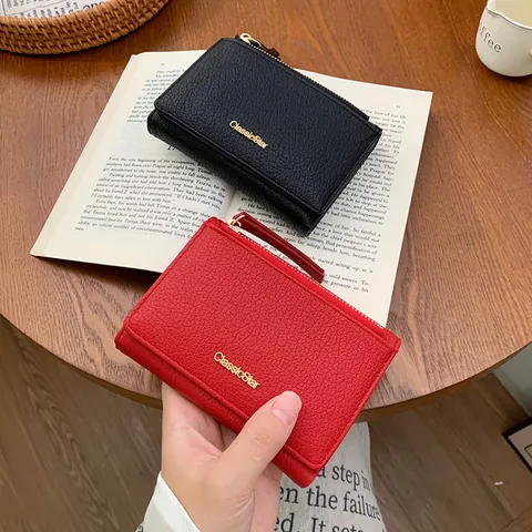 Women Short Trifold Wallet Fashion PU Leather Card Holder With Zipper Coin Pocket Pebbled Texture Small Purse For Daily Use
