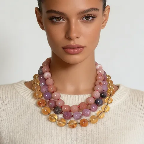 Handgemaakte Plastic Kralen Geknoopte Halsketting Voor Vrouwen Boheemse Mode Hars Kralen Marmerpatroon Elegante Sieraden