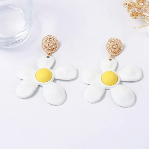 Luxus Legierung Emaille Gänseblümchen Blume Ohrhänger Für Damen Große Weiß Gelb Floral Vintage Statement Schmuck