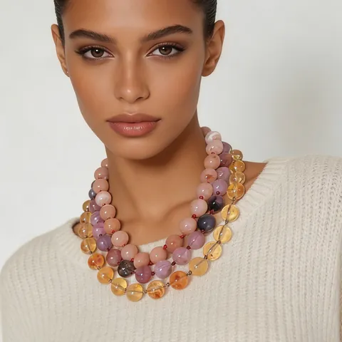 Handgemaakte Plastic Kralen Geknoopte Halsketting Voor Vrouwen Boheemse Mode Hars Kralen Marmerpatroon Elegante Sieraden