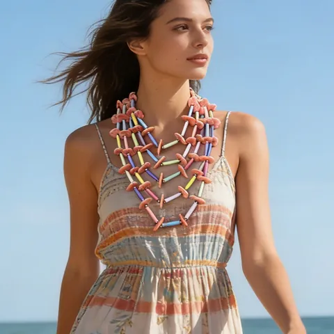 Boheems Meerlagig Kralenketting Voor Vrouwen Handgemaakt Kunststof Geometrisch Statement Sieraad Voor Vakantie