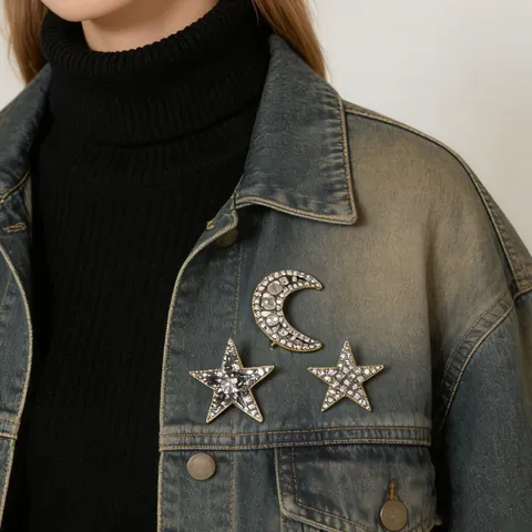 Luxe Legering Strass Ster En Maan Broche Set Voor Dames Elegante Glinsterende Kristallen Spelden Voor Dagelijkse Kleding Sieraden Cadeau