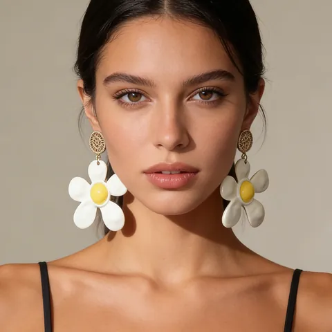 Luxus Legierung Emaille Gänseblümchen Blume Ohrhänger Für Damen Große Weiß Gelb Floral Vintage Statement Schmuck