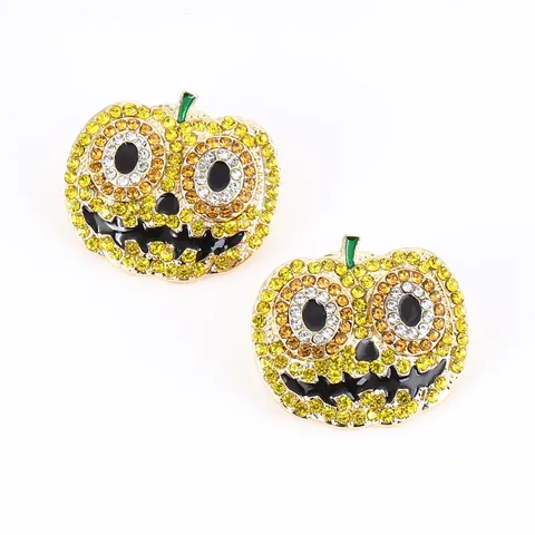 Halloween Pumpkin Jack-O-Lantern Stud Earrings Zinc Alloy Rhinestone Enamel Exaggerated Retro Creative Party Jewelry For Women