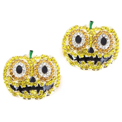 Halloween Pumpkin Jack-O-Lantern Stud Earrings Zinc Alloy Rhinestone Enamel Exaggerated Retro Creative Party Jewelry For Women