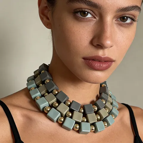 Collier Multicouche Bohémien Perlé Fait à la Main Cube en Résine Perles en Alliage Géométriques Bijoux de Mode pour Femme