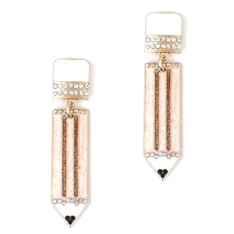 Creative Pencil Shaped Dangle Earrings Zinc Alloy Enamel Rhinestone Inlaid Back To School Fashion Jewelry For Women Girls