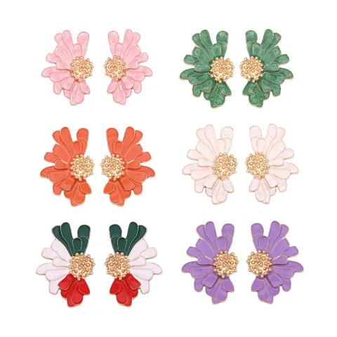 Fashion Enamel Flower Stud Earrings For Women Stainless Steel Earring Post Alloy Drip Oil Floral Jewelry Elegant Sweet Accessories