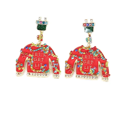 Orecchini a Goccia Festivi Maglione di Natale Rosso Smalto Lega Strass Spina Orecchini Gioielli Festa per Donna