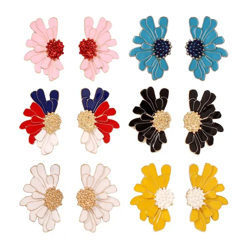 Fashion Enamel Flower Stud Earrings For Women Stainless Steel Earring Post Alloy Drip Oil Floral Jewelry Elegant Sweet Accessories