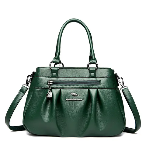 Women's High Quality PU Leather Handbag Large Capacity Litchi Texture Pleated Tote Bag Crossbody Shoulder Bag For Daily Fashion