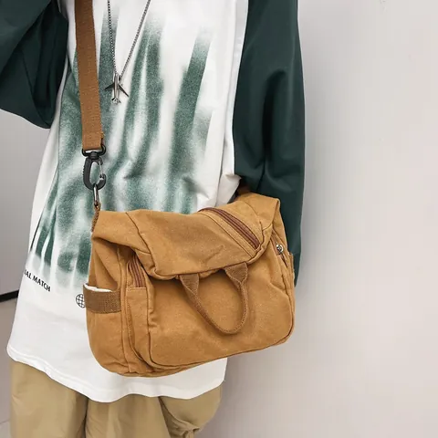 Large Capacity Washed Canvas Backpack For Men Women Solid Color Multi-Pocket Casual Shoulder Crossbody Bag School Bag