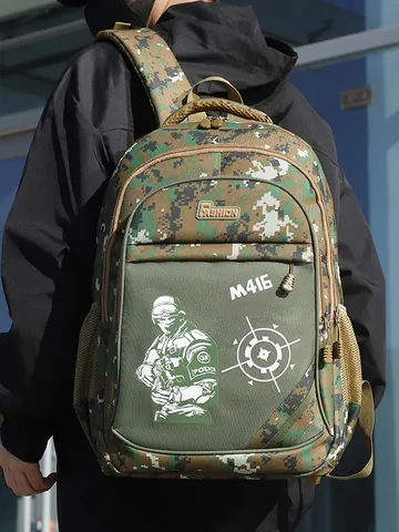 Taktischer Camouflage Rucksack Für Jungen M416 Druck Schultasche Strapazierfähiger Wasserabweisender Outdoor Reise Tagesrucksack Große Kapazität