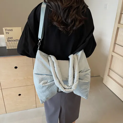 Bolso Tote de Nailon con Lazo de Estilo Coreano para Mujer Bolso de Hombro de Gran Capacidad Color Sólido Moda Minimalista Bolso de Mano Regalo Niña