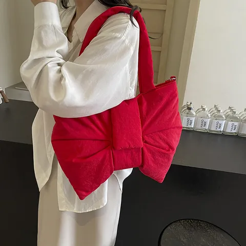 Bolso Tote de Nailon con Lazo de Estilo Coreano para Mujer Bolso de Hombro de Gran Capacidad Color Sólido Moda Minimalista Bolso de Mano Regalo Niña