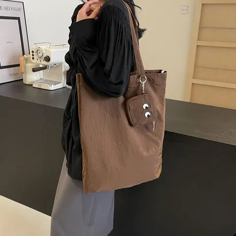 Bolso Tote de Lona de Moda para Mujer Con Bolsa de Ojos de Monstruo Bordada Plegable de Gran Capacidad Bolso de Hombro Informal para Ir de Compras