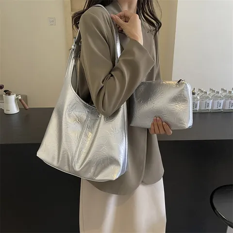 Grote Capaciteit Gekreukeld PU Lederen Tote Bag Voor Vrouwen Casual Koreaanse Stijl Schoudertas En Kleine Tas Set