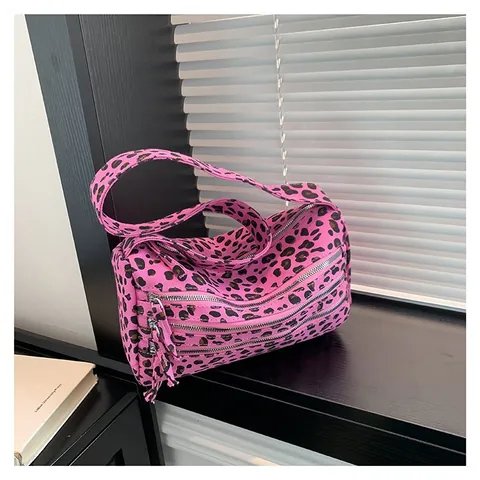 Damen Leopardenmuster Tragetasche Mehrschichtiger Reißverschluss Stoff Schulter Umhängetasche Retro Urban Mode Große Kapazität Reise Handtasche