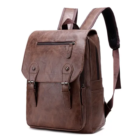 Vintage PU Leather Mens Backpack Large Capacity Laptop Bag Business Casual School Bag For Travel Waterproof