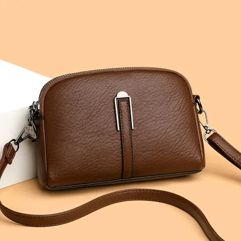 Damen Litschi-Maserung PU-Leder Umhängetasche Kleine Quadratische Schultertasche Mit Doppelreißverschluss Wasserdicht Lässig