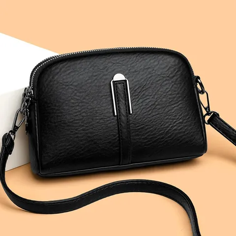 Damen Litschi-Maserung PU-Leder Umhängetasche Kleine Quadratische Schultertasche Mit Doppelreißverschluss Wasserdicht Lässig