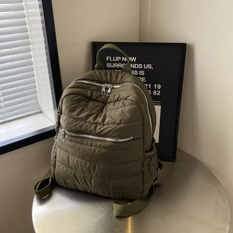 Women Casual Quilted Padded Backpack Lightweight Nylon Shoulder Bag For School Travel Daily Commuting Top Handle Backpack