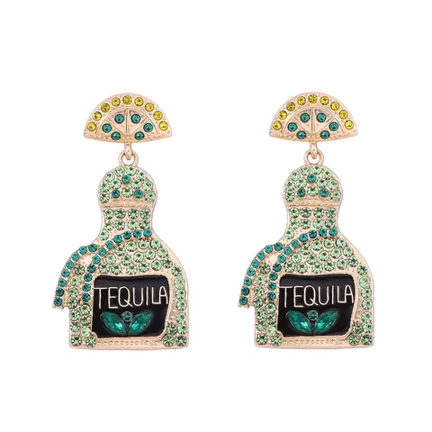 Fashion Alloy Rhinestone Tequila Bottle Dangle Earrings Creative Lime Slice Design Party Jewelry For Women Unique Earring
