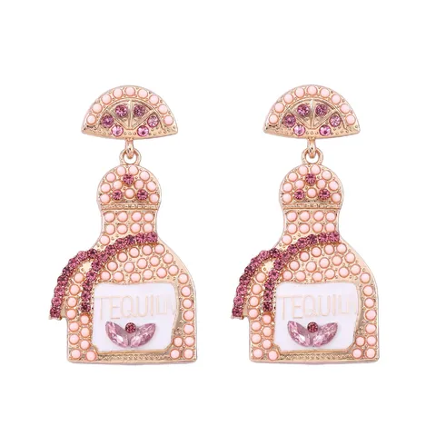 Fashion Alloy Rhinestone Tequila Bottle Dangle Earrings Creative Lime Slice Design Party Jewelry For Women Unique Earring