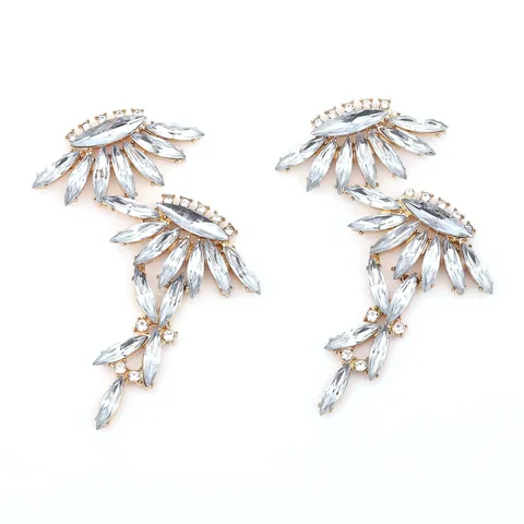 Elegant Zinc Alloy Willow Leaf Rhinestone Ear Crawlers For Women Marquise Cut Crystal Earrings For Party Prom Jewelry