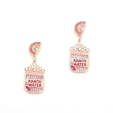 Boucles d'Oreilles Pendantes Cocktail Ranch Water en Alliage Strass et Fausse Künstliche Perle Forme Tranche de Citron pour Femme Fête Vacances Bijoux