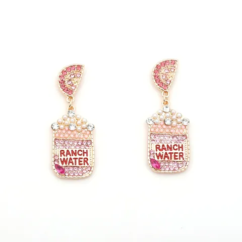 Boucles d'Oreilles Pendantes Cocktail Ranch Water en Alliage Strass et Fausse Künstliche Perle Forme Tranche de Citron pour Femme Fête Vacances Bijoux
