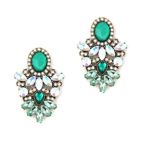 Exaggerated Vintage Palace Style Zinc Alloy Rhinestone Stud Earrings Luxurious Crystal Geometric Earrings For Women Wedding Banquet Jewelry