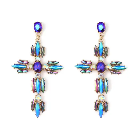 Vintage Luxus Legierung Strass Kreuz Hängeohrringe Für Damen Barock Eingelegt Übergroße Hochzeit Party Statement Schmuck