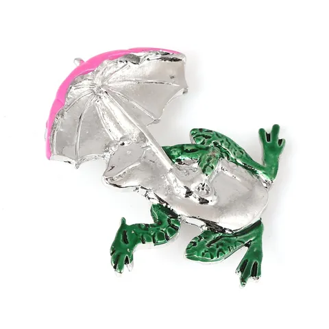 Spilla in Smalto Creativa e Carina con Rana con Ombrello in Lega di Zinco Forma di Animale Verde Rosa per Donna Bambini Gioielli di Moda