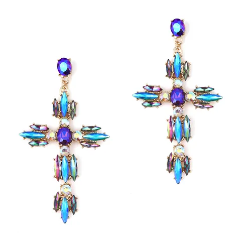 Vintage Luxus Legierung Strass Kreuz Hängeohrringe Für Damen Barock Eingelegt Übergroße Hochzeit Party Statement Schmuck