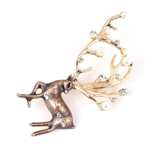 Broche de Reno de Aleación Vintage Con Perla Artificial de Imitación Diamante de Imitación Esmalte Joyería de Navidad Alce para Mujer Boda Fiesta