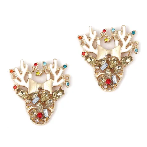 Orecchini a Bottone a Testa di Renna di Natale Con Strass Colorati Lega Oro Smalto Corna di Cervo Gioielli Festivi Per Donna