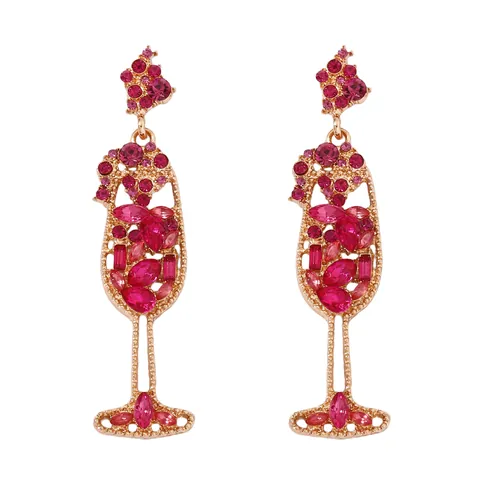 Vintage Champagne Glass Drop Earrings Zinc Alloy Rhinestone Imitation Artificial Pearl Wine Cup Earrings With Stainless Steel Earring Post For Women Party