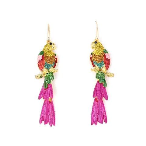 Exaggerated Alloy Parrot Drop Earrings Colorful Rhinestone Enamel Tropical Bird Dangle Earrings For Women Party Vacation Jewelry