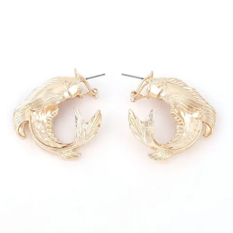Vintage Vergulde Zinklegering Karper Vis Vormige Oorknopjes Voor Vrouwen Unieke Open Mond Koi Dier Mode Sieraden Cadeau