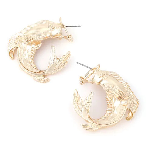 Vintage Vergulde Zinklegering Karper Vis Vormige Oorknopjes Voor Vrouwen Unieke Open Mond Koi Dier Mode Sieraden Cadeau