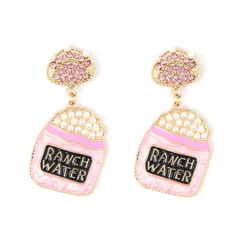 Boucles d'Oreilles Pendantes Créatives Tasse de Thé au Lait Avec Lettres Ranch Water Strass Perle Alliage Émail Bijoux Femme