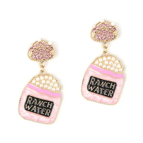 Boucles d'Oreilles Pendantes Créatives Tasse de Thé au Lait Avec Lettres Ranch Water Strass Perle Alliage Émail Bijoux Femme