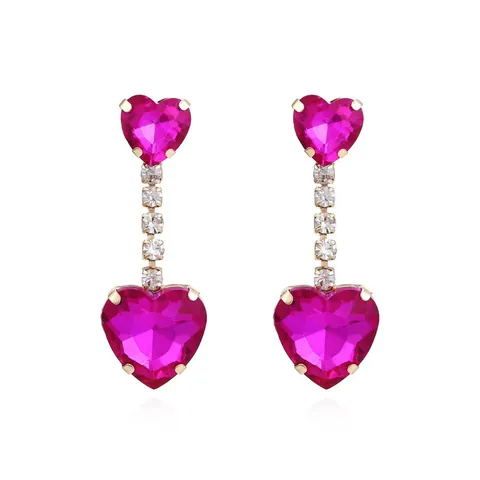 Crystal Heart Dangle Earrings Rhinestone Double Heart Drop Elegant Sweet Fashion Jewelry For Women