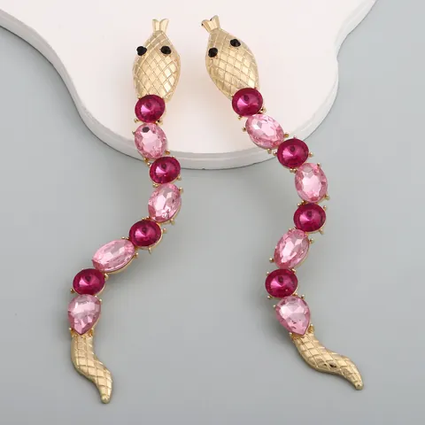 Vintage Snake Drop Earrings For Women Fashion Zinc Alloy Colorful Rhinestone Inlaid Snake Dangle Earrings Jewelry Gift