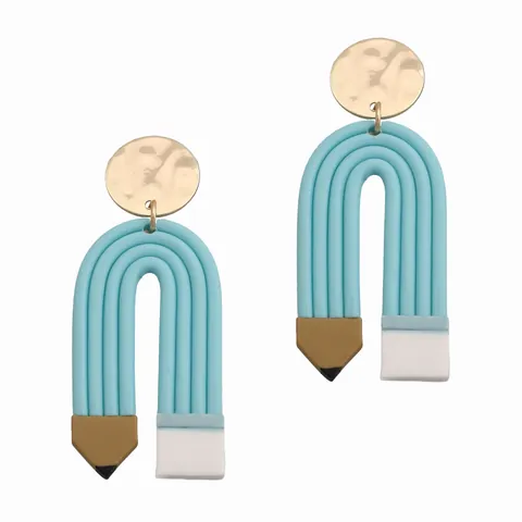 Creative Pencil Shaped Polymer Clay Drop Earrings With Stainless Steel Earring Post U Shape Striped Earrings For Women School Gift