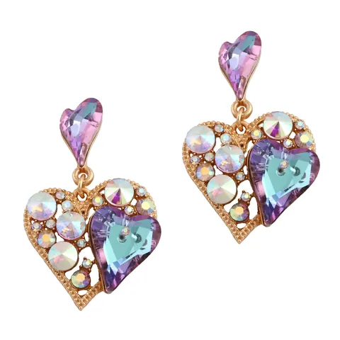 Herz-Ohrhänger aus Zinklegierung mit Edelstahlstift Bunte Strass Hohl Dangle Ohrringe Damen Schmuck Geschenk